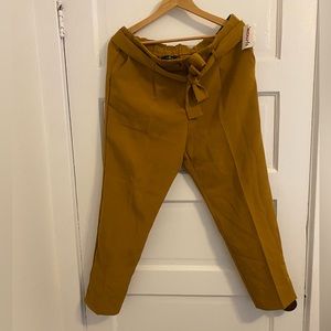 Mustard yellow tie-waist ankle pants